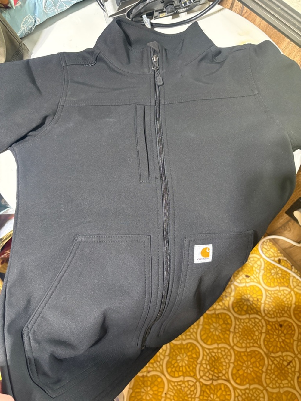 Carhartt Black Full-Zip Hooded Work Jacket with Chest Pocket